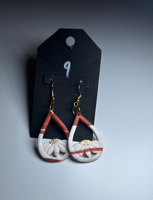 Terracotta Teardrop Floral Earrings – Handmade Boho Clay Dangle Jewelry