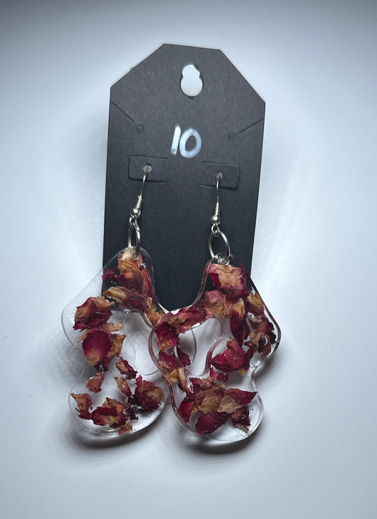 Real Rose Petal Resin Earrings – Clear Abstract Floral Dangles