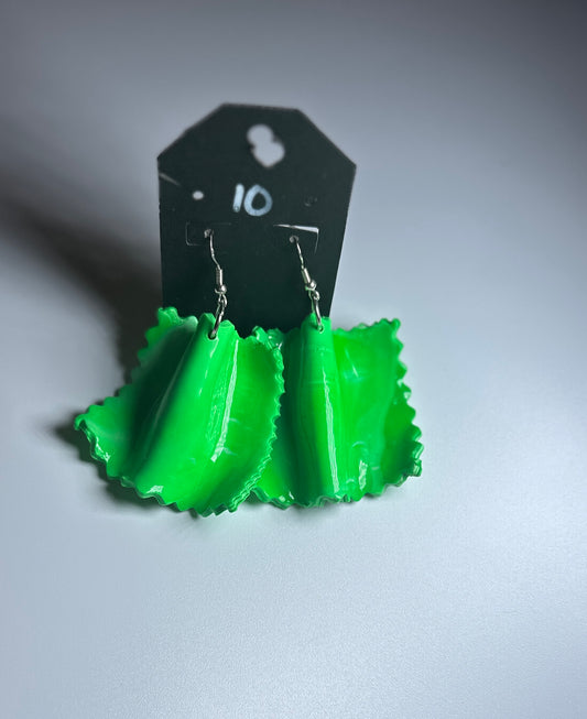 Green Ravioli Earrings – Handmade Clay Pasta Earrings for Foodie Fashion