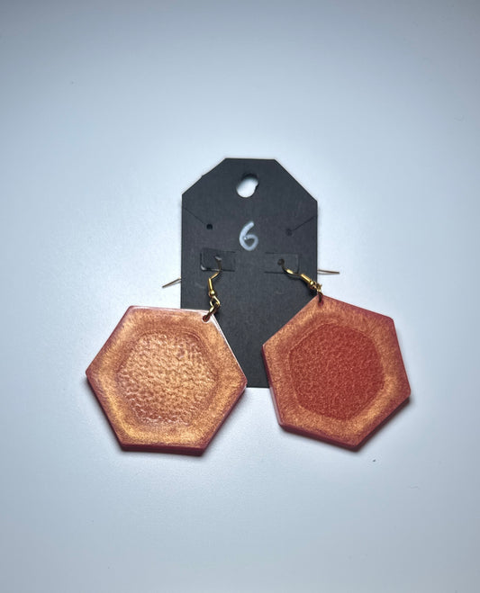 Hexagon Copper Shine Earrings – Handmade Shimmer Resin Statement Jewelry