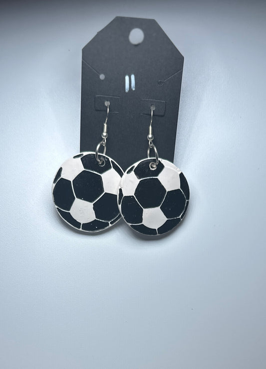 Soccer Ball Dangle Earrings – Game Day Polymer Clay Statement Jewelry