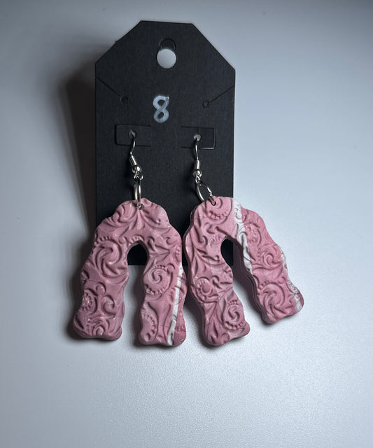 LBN Embossed Arch Earrings – Rose Swirl Texture in Mauve Pink Handmade