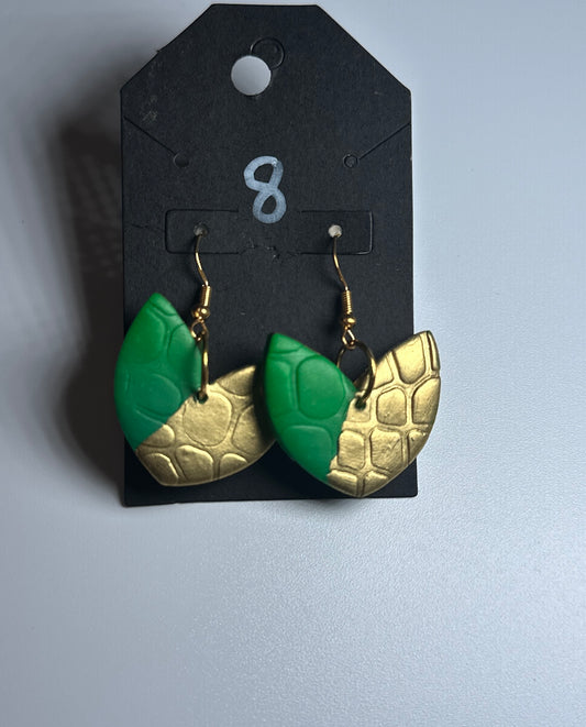 LBN “Golden Groove” Green & Metallic Textured Half-Moon-Handmade Clay Earrings