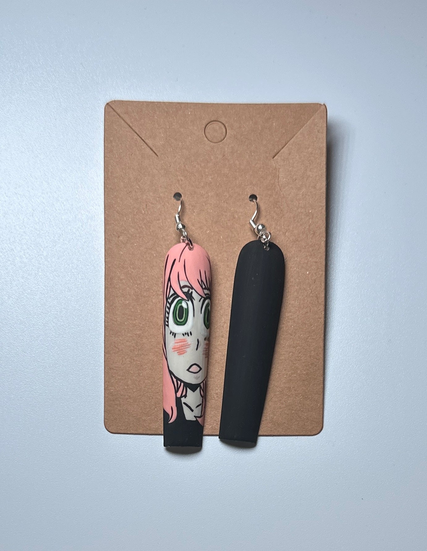 Anime Press-On Nail Earrings-Handmade Blushing Pink Girl Design | LBN