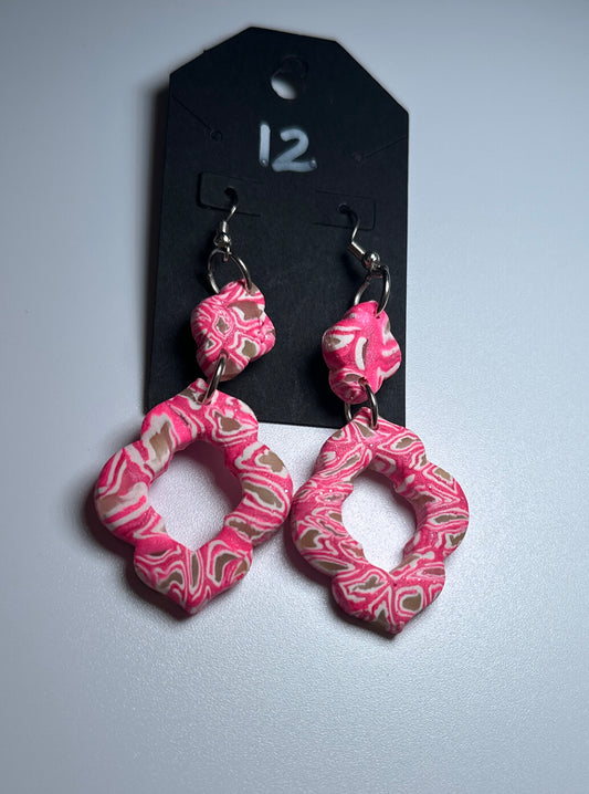 Hot Pink Marble Drop Earrings – Handmade Clay