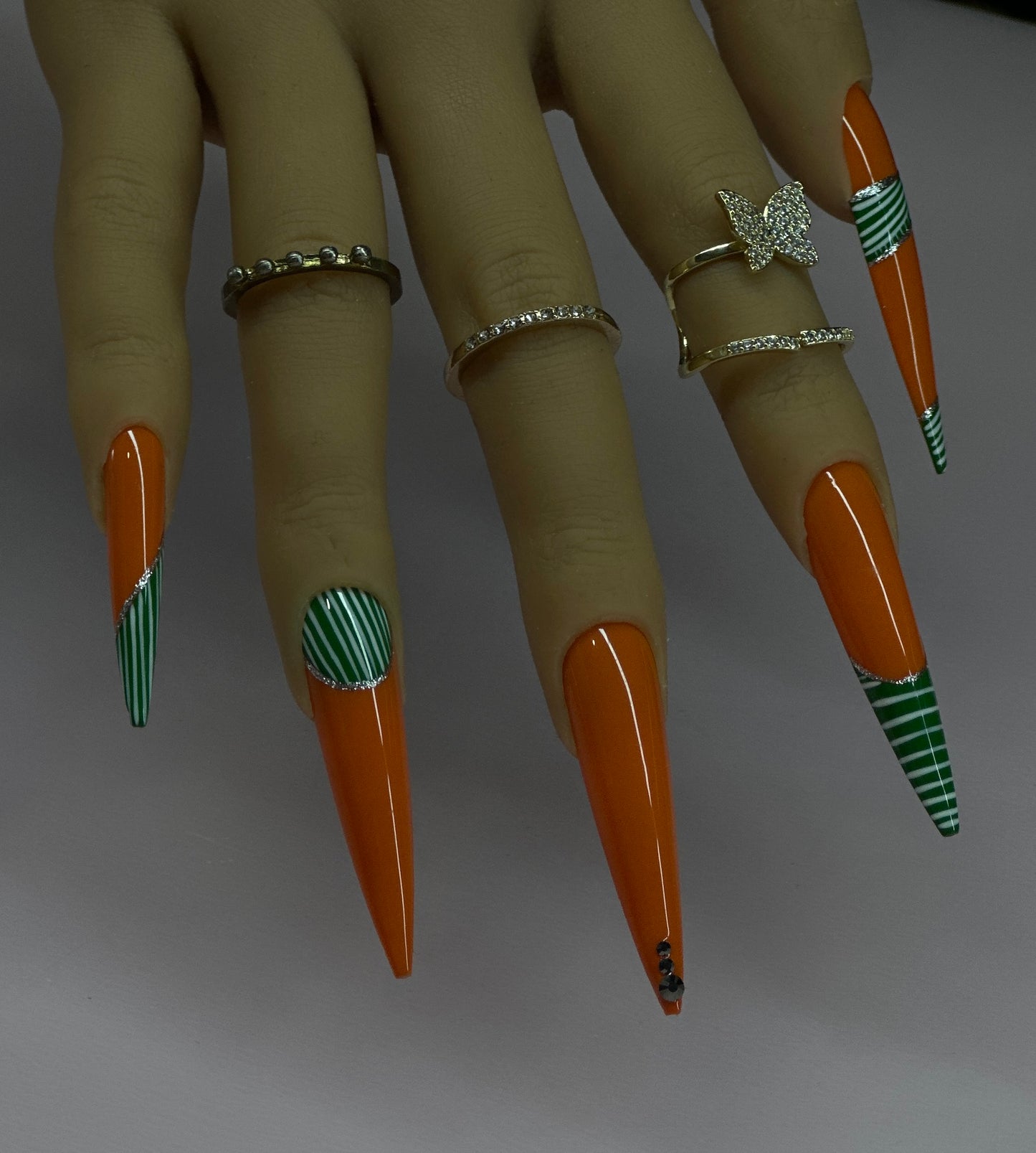 Orange & Green Stiletto Press-On Nail Set