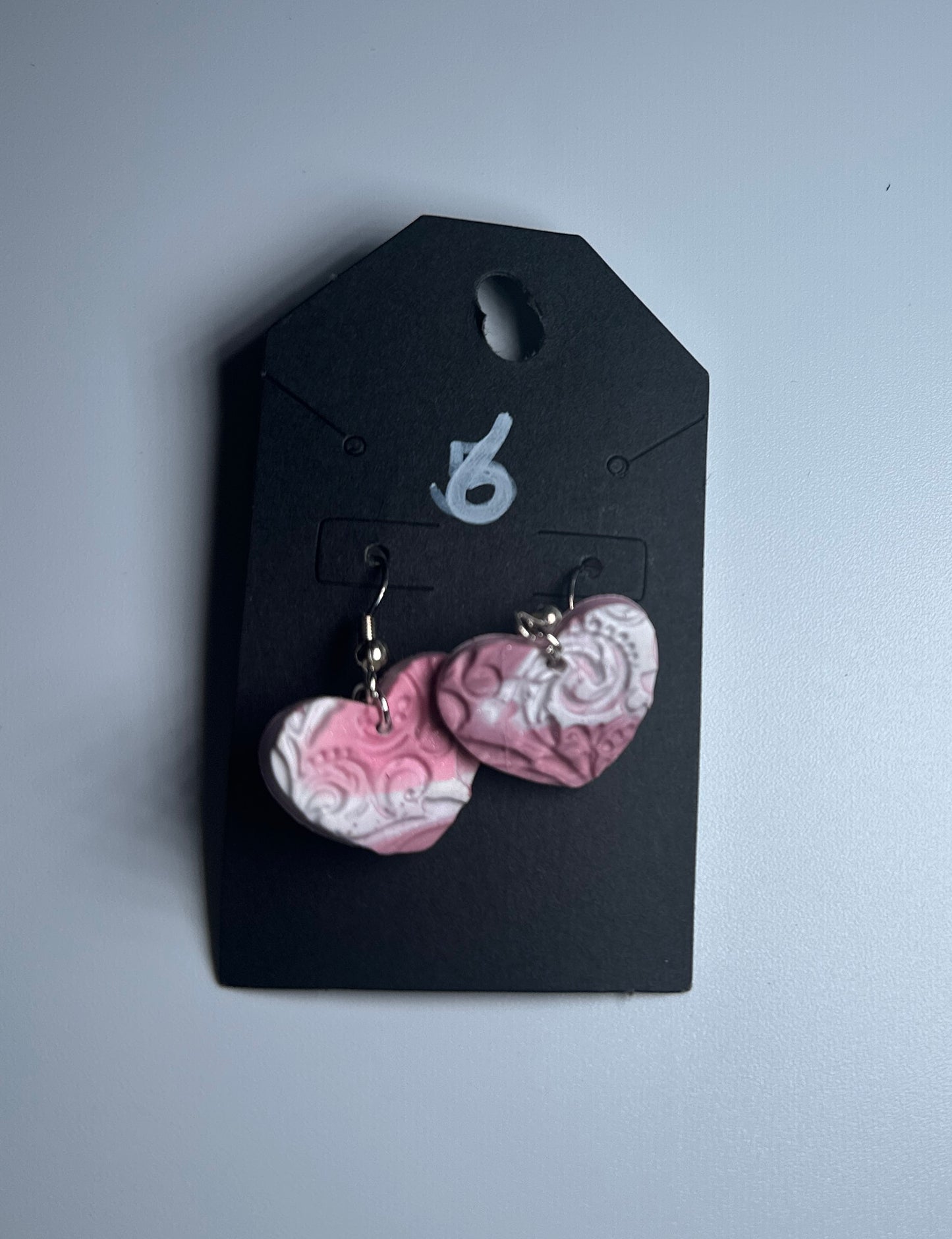 Textured Pink Marble Heart Earrings – Lightweight Romantic Clay Jewelry