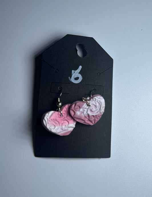 Textured Pink Marble Heart Earrings – Lightweight Romantic Clay Jewelry