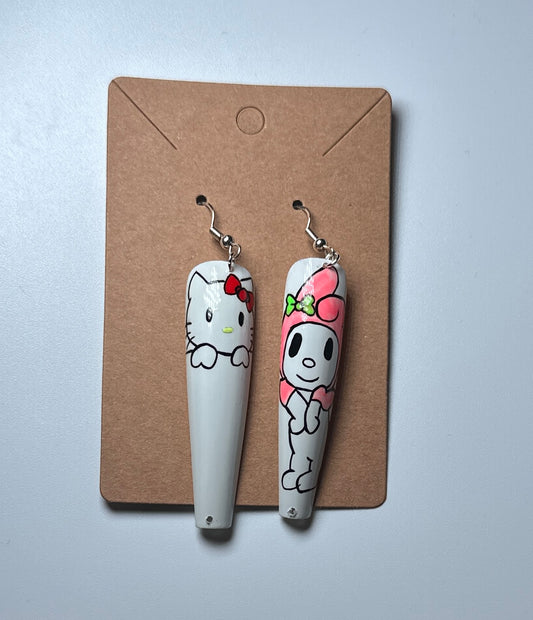 Kawaii Vibes-Handmade Press-On Nail Earrings (Sanrio-Inspired)
