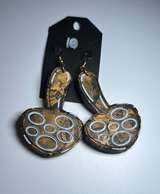 LBN “Cosmic Drip” Black & Gold Abstract Earrings-Handmade Clay