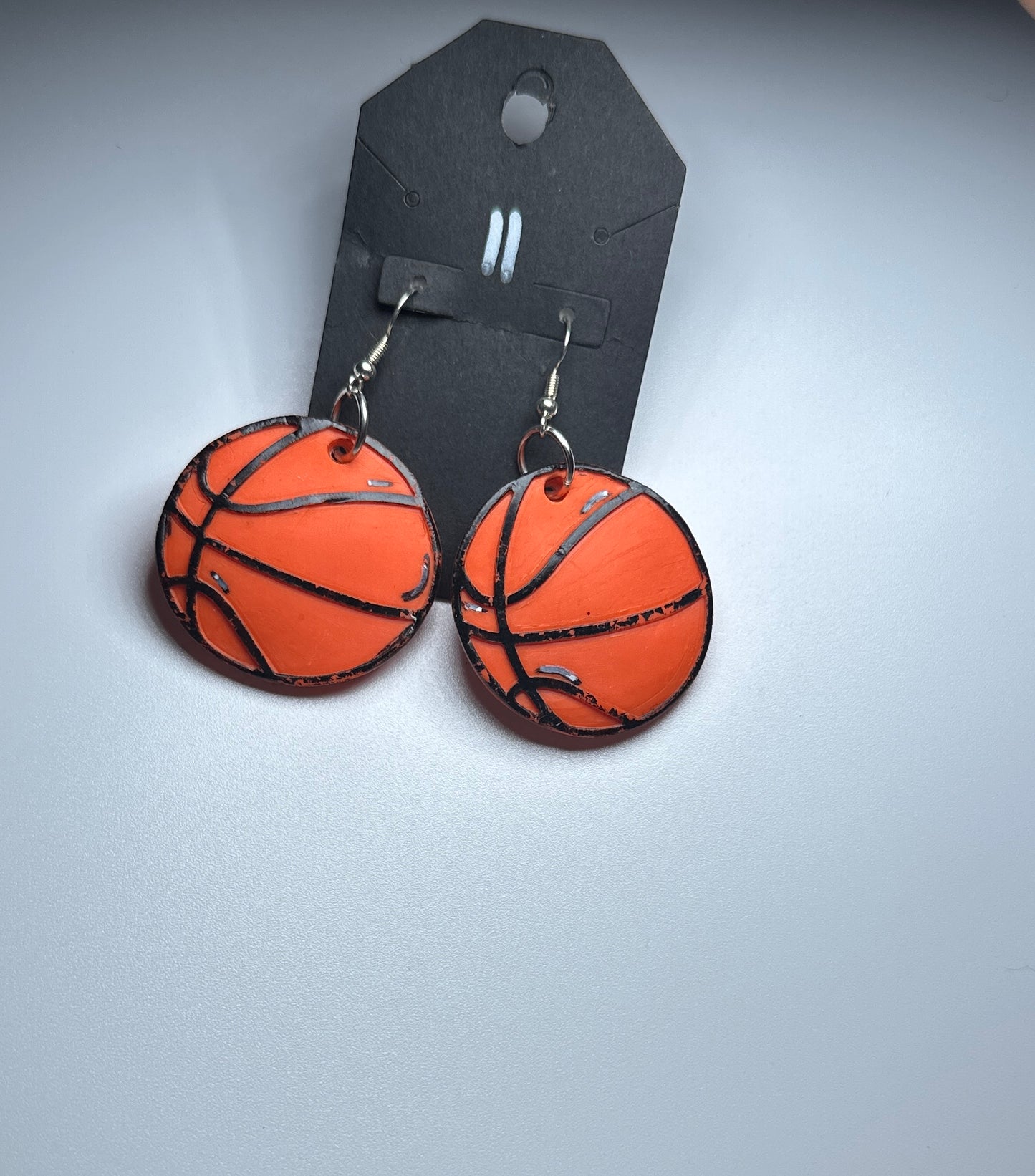 Basketball Dangle Earrings – Sports Lover Jewelry, Handmade Clay Hoops
