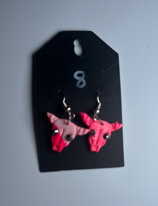 Handmade Pink Bull Skull Earrings – Polymer Clay
