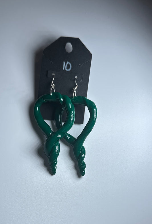Handmade Twisted Green Polymer Clay Earrings – Bold Sculptural Dangle Statement
