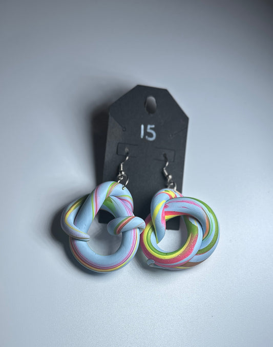 Rainbow Swirl Twisted Knot Earrings – Handmade Colorful Polymer Clay Statement Jewelry