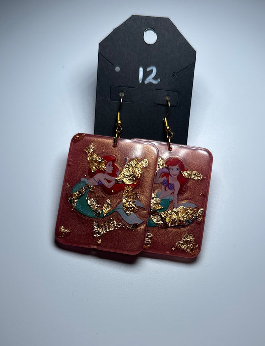 Mermaid Princess Earrings – Handmade Resin Ariel-Inspired Jewelry with Gold Foil