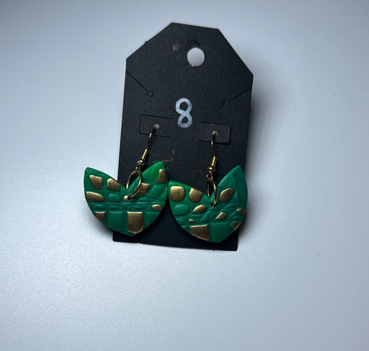 Emerald Armor – Textured Leaf Clay Earrings