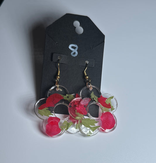 LBN “Pressed Petal Bloom” Resin Flower Earrings-Handmade