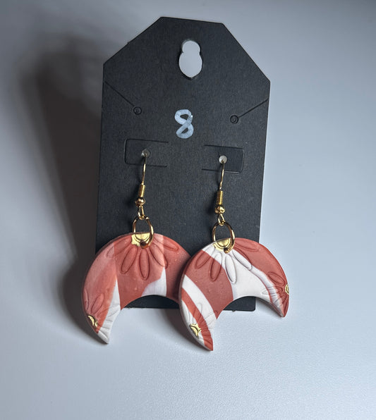 LBN “Blush Bloom Moon” Crescent Floral Earrings-Handmade Clay