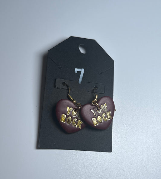 LBN “You Rock Gold” Heart Dangle Earrings- Handmade Clay Earrings
