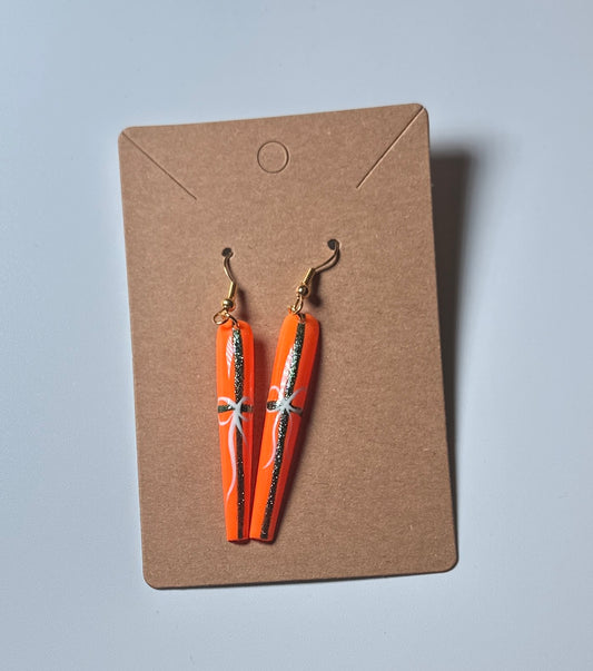 Glow Bow Orange Press-On Nail Earrings – Glitter & Bows -Handmade