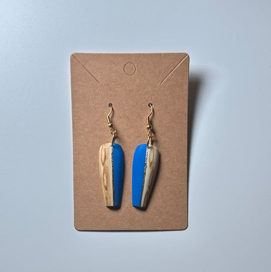 Split Personality Press-On Nail Earrings – Woodgrain & Blue -Handmade