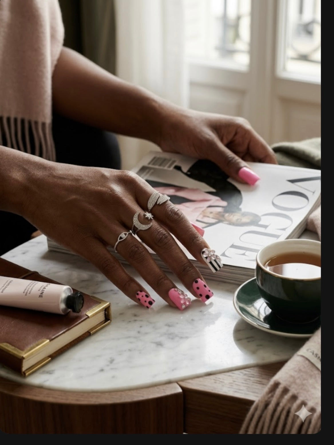 Barbie Blossom – Pink Polka Dot Glam Press-On Nails (Medium/Large, 14pc Handmade Set)