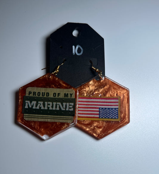 Proud of My Marine Earrings – Military Patriotic Resin Jewelry with American Flag