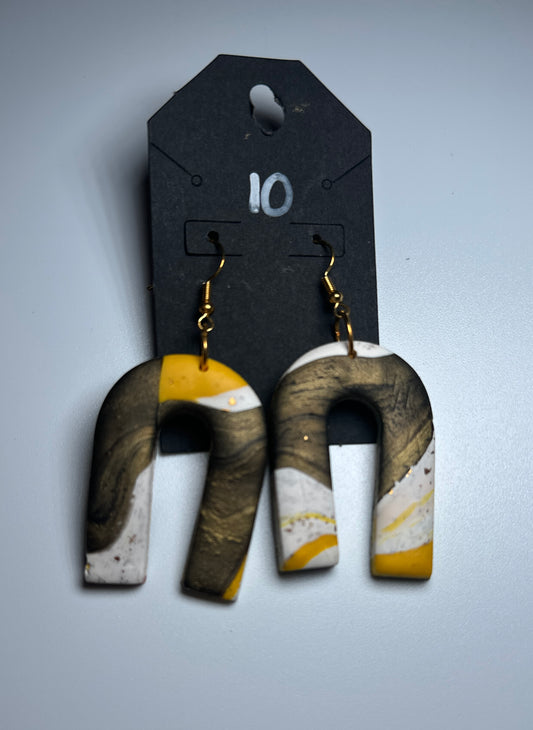 Golden Marble Arches – Clay Dangle Earrings