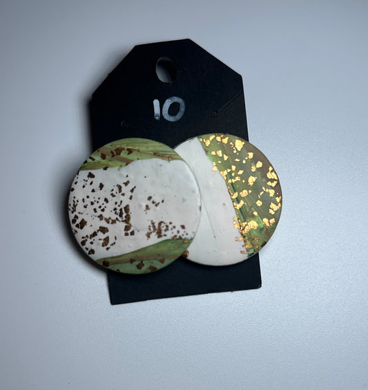 Earth Luxe – Neutral Marble + Gold Leaf Studs-Handmade Clay