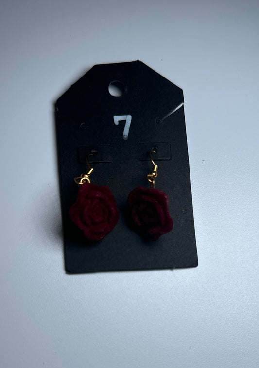 Midnight Rose – Burgundy Clay Rose Earrings