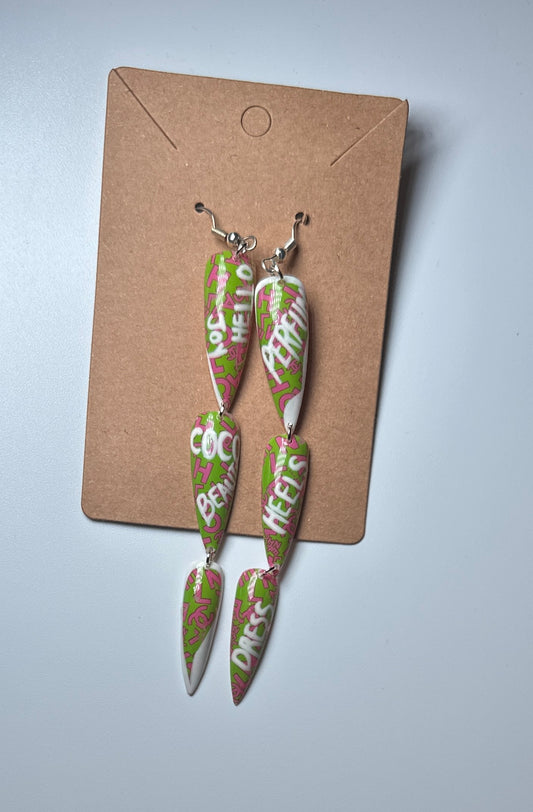 Graffiti Babe-Handmade Triple Drop Nail Earrings