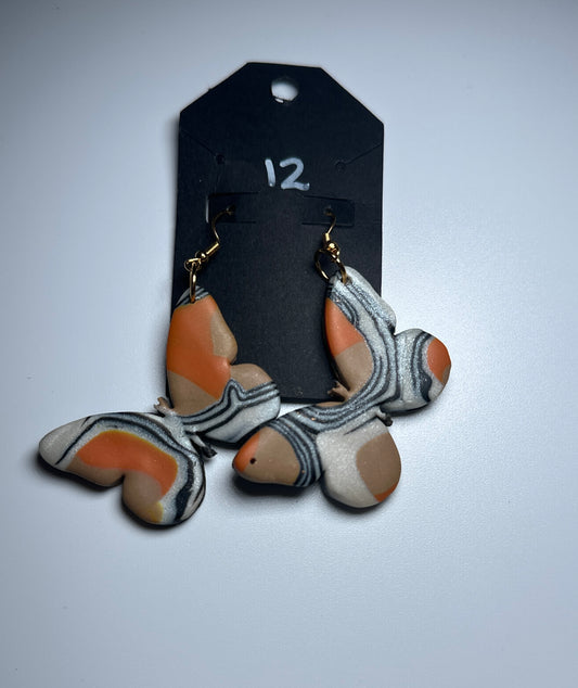 Marbled Butterfly Clay Earrings – Sunset Swirl Edition