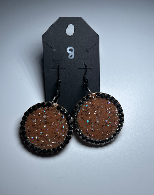 Glam Night Disco Studs – Black Beaded Edge Glitter Earrings