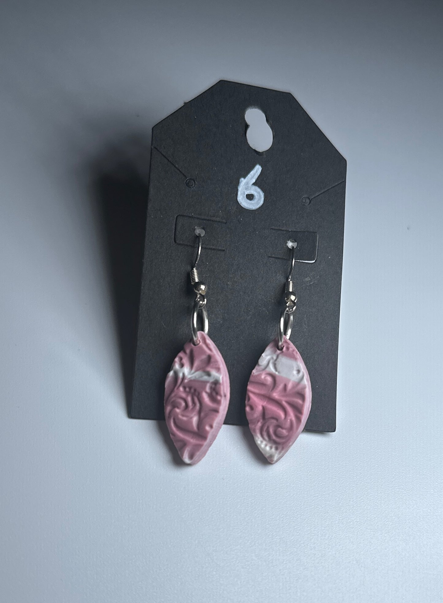 Blush Petal Embossed Earrings – Pink & White Leaf Drops