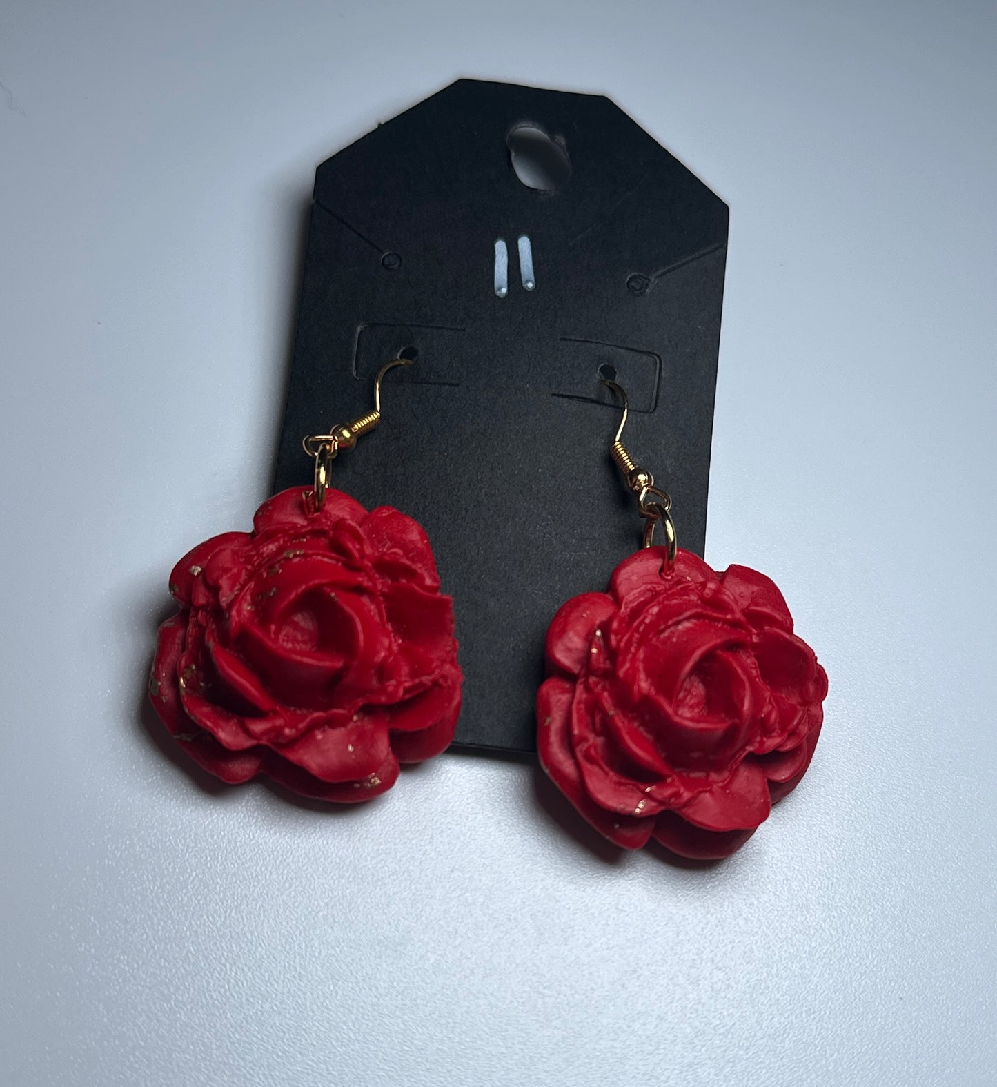 LBN “Bold Bloom” Red Rose Statement Earrings-Handmade