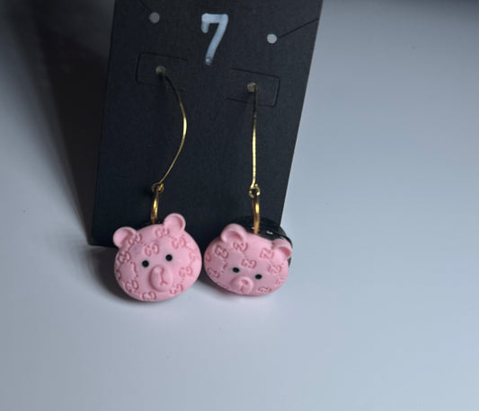LBN “Boujee Bear” Pink Designer-Inspired Earrings-Handmade