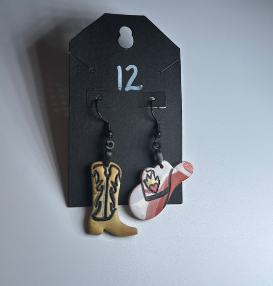 LBN “Rootin’ Royalty” Cowgirl Boot & Crown Hat Mismatch-Handmade Clay Earrings