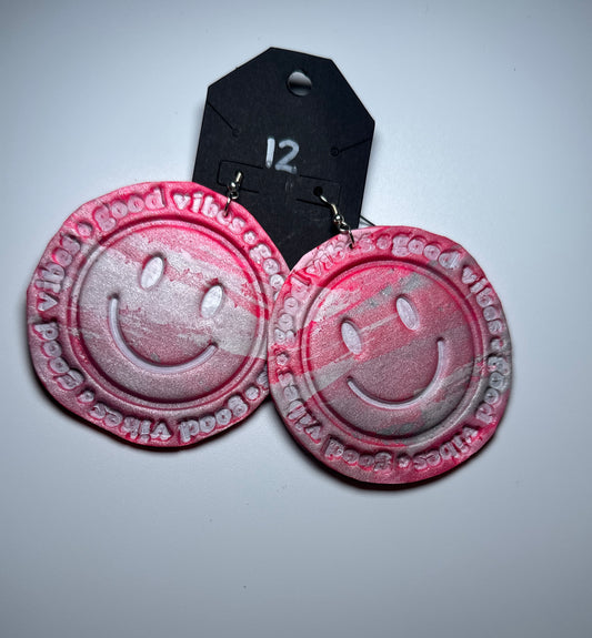 Good Vibes Only Pink Swirl Smiley Earrings