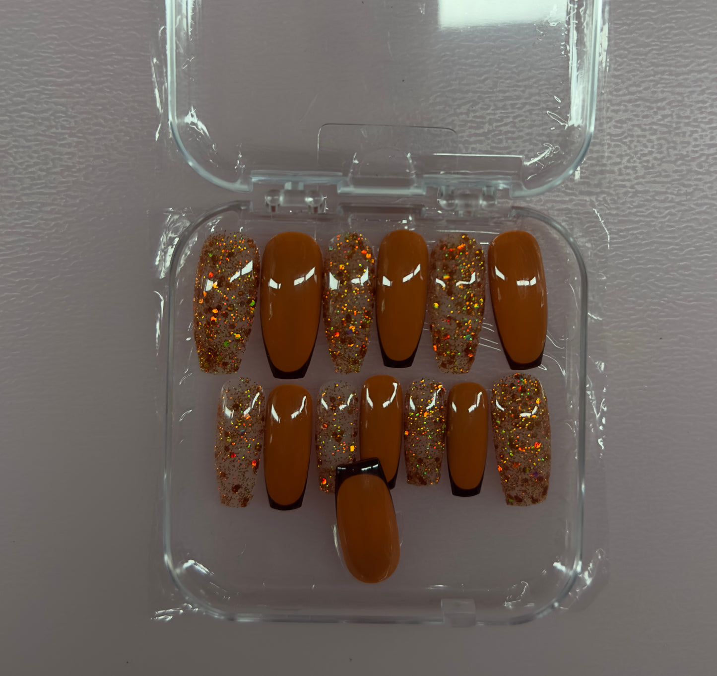 Autumn Luxe French – Brown & Gold Glitter Press-On Nails | Austin, TX (Size Small, 14pc Set)
