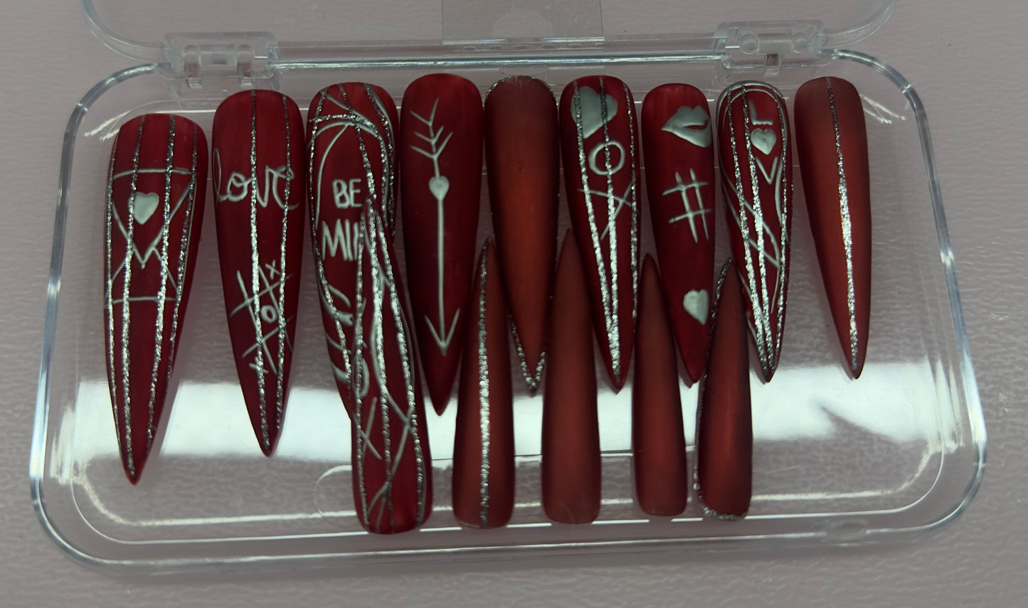 Love Boldly – Matte Red Hard Gel Press-On Nails (Medium/Large, 14pc Handmade Set)