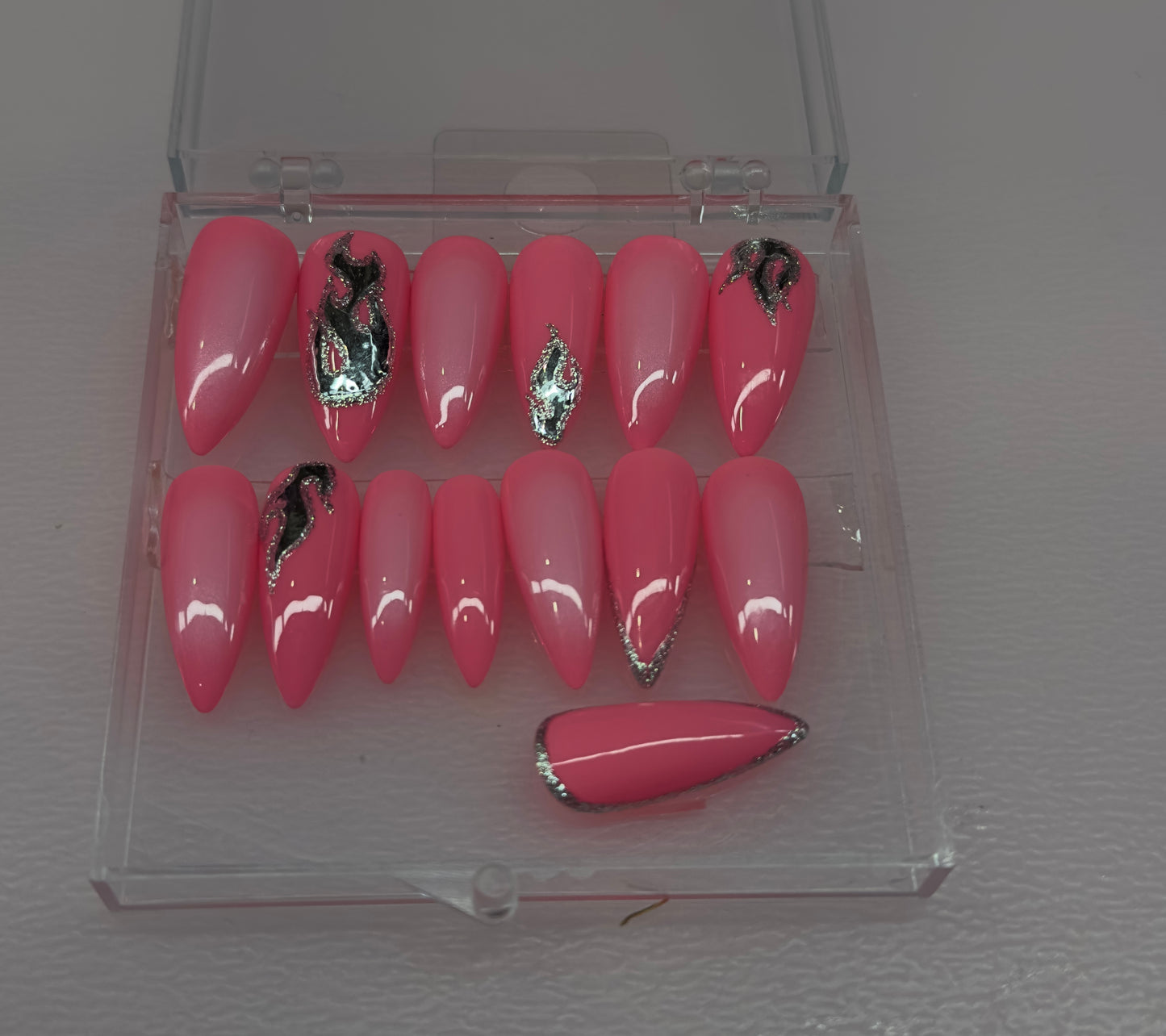 Pink Inferno – Chrome Flame Press-On Nails| Austin, TX (Size X-Small, 14pc Set)