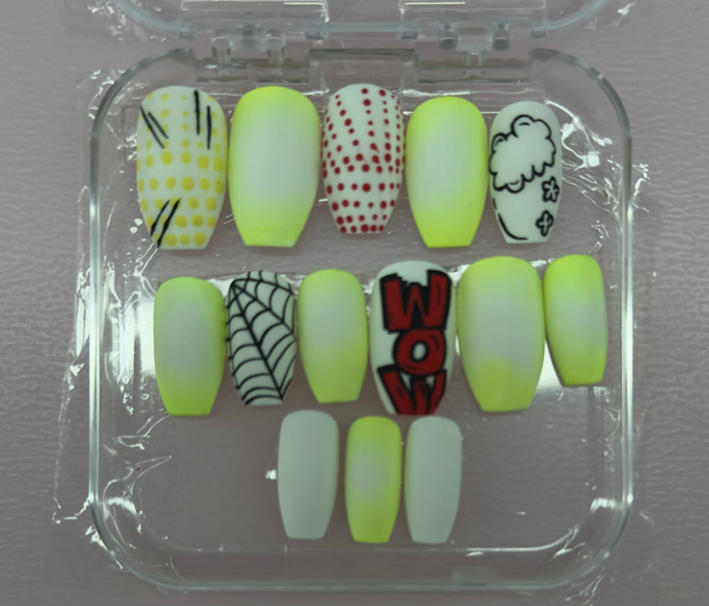 Pop Art Punch – Neon Comic Press-On Nails (Medium, 14pc Handmade Set)