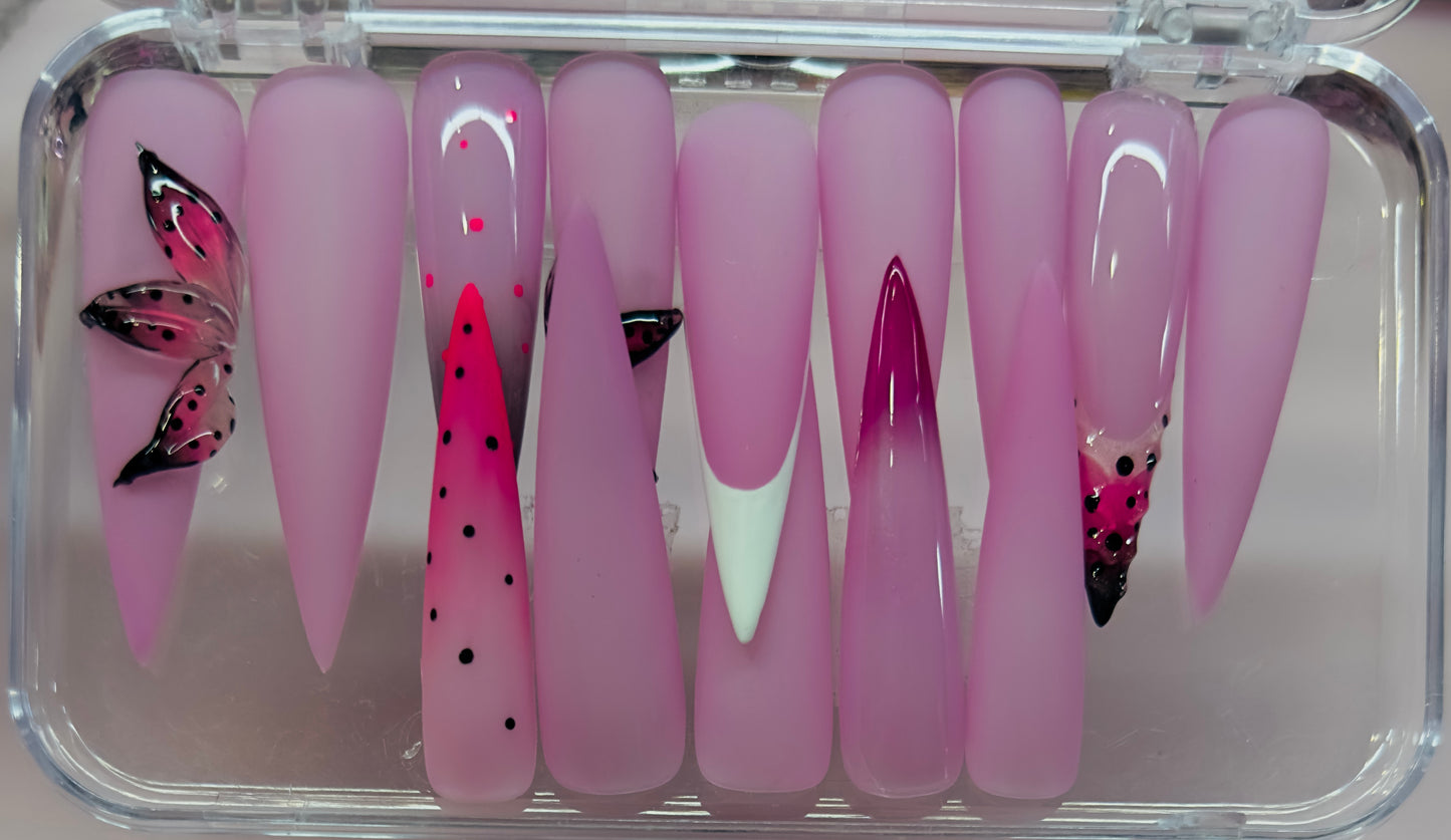 Blush Butterfly Dream – 3D Luxury Press-On Nails | Austin, TX (Large, 14pc Handmade Set)