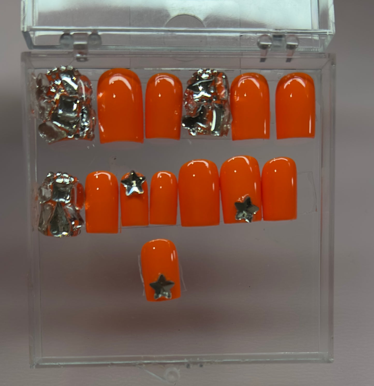 Star Girl Pop – Neon Orange Chrome Press-On Nails | Austin, TX (Size Small, 14pc Set)