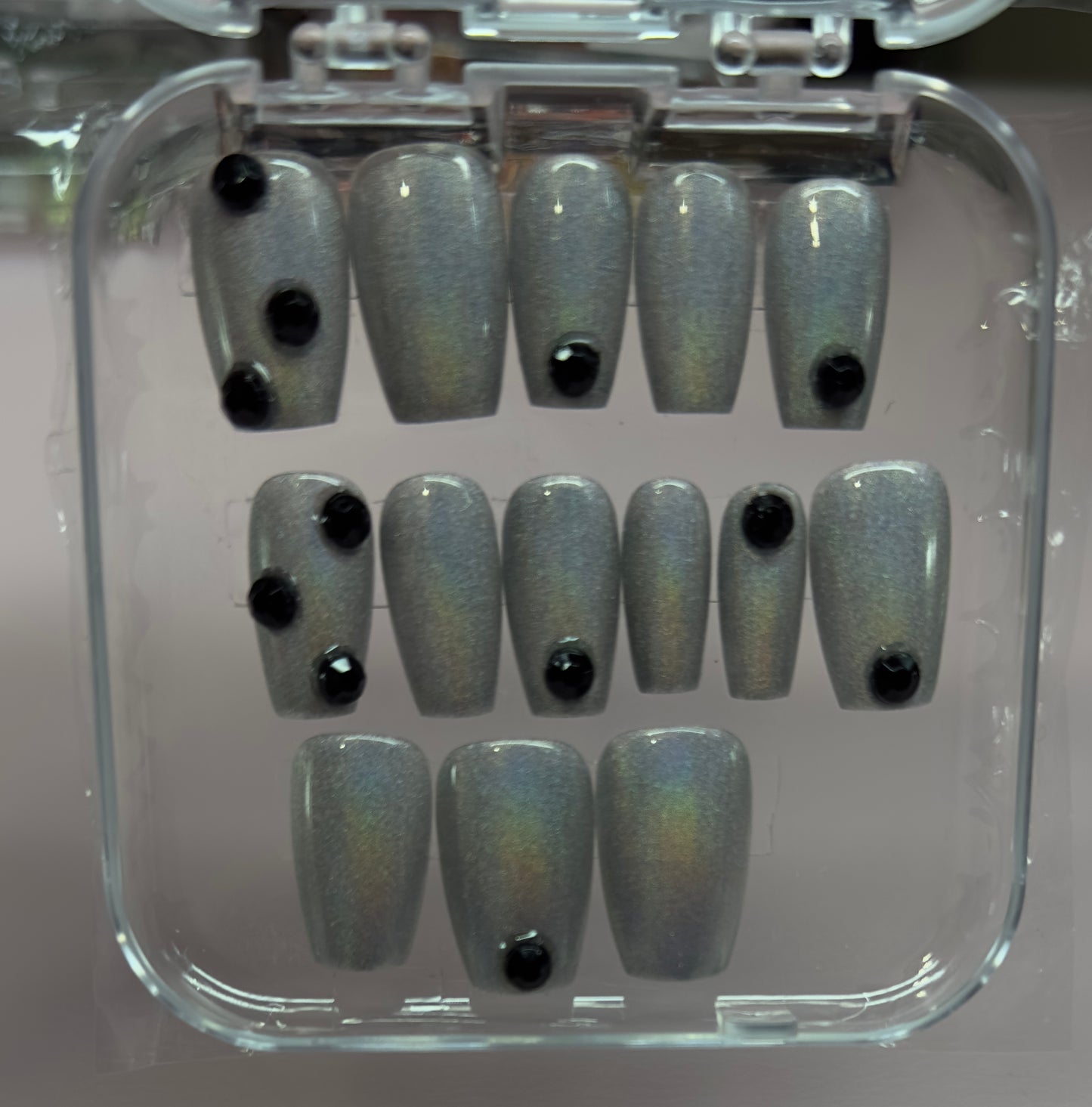 Steel Drip – Chrome Cat-Eye Press-On Nails | Austin, TX (Small, 14pc Handmade Set)