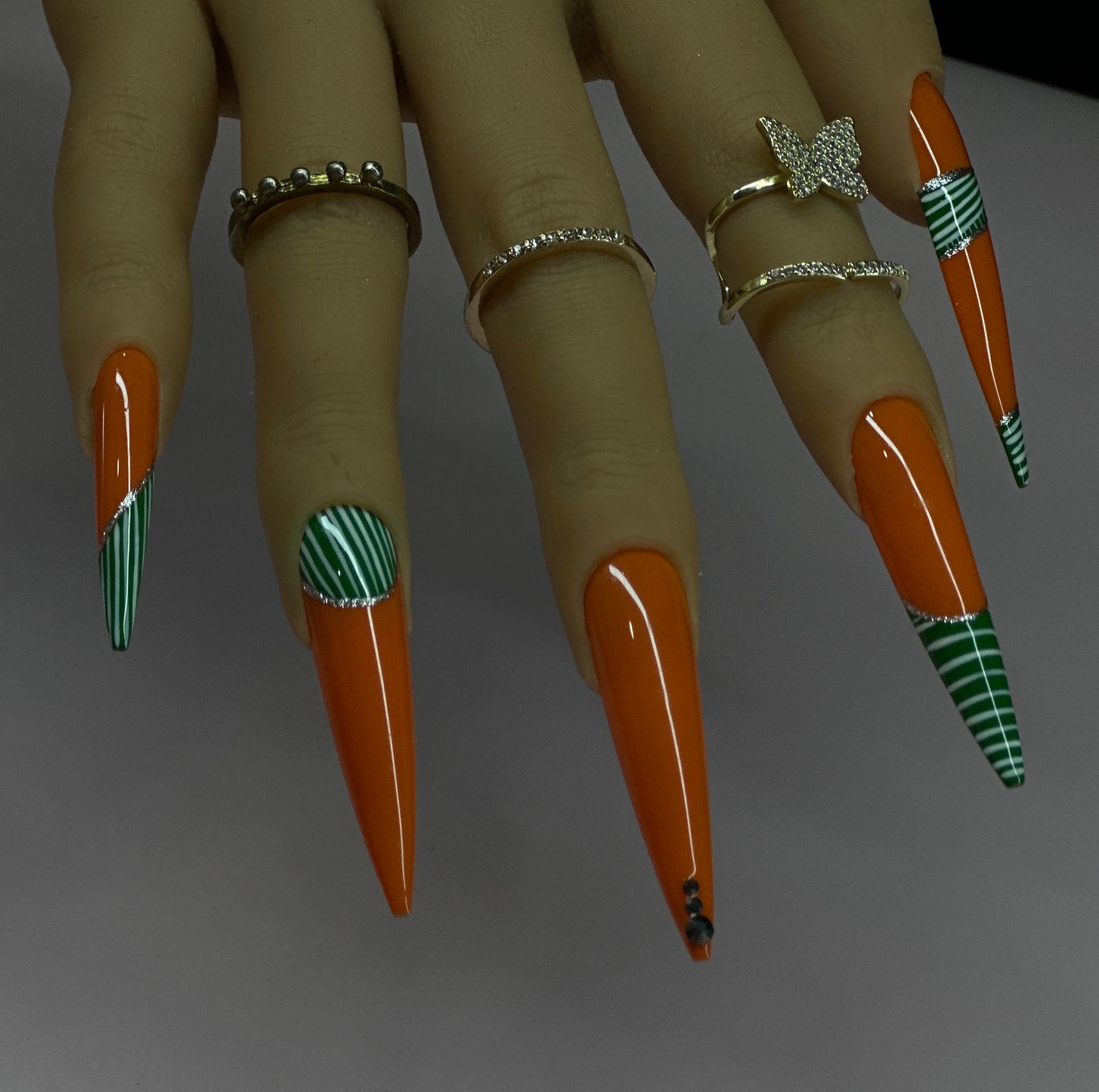 Orange & Green Stiletto Press-On Nail Set
