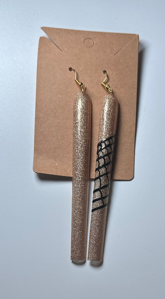 Golden Net Glitter Press-On Nail Earrings - Handmade