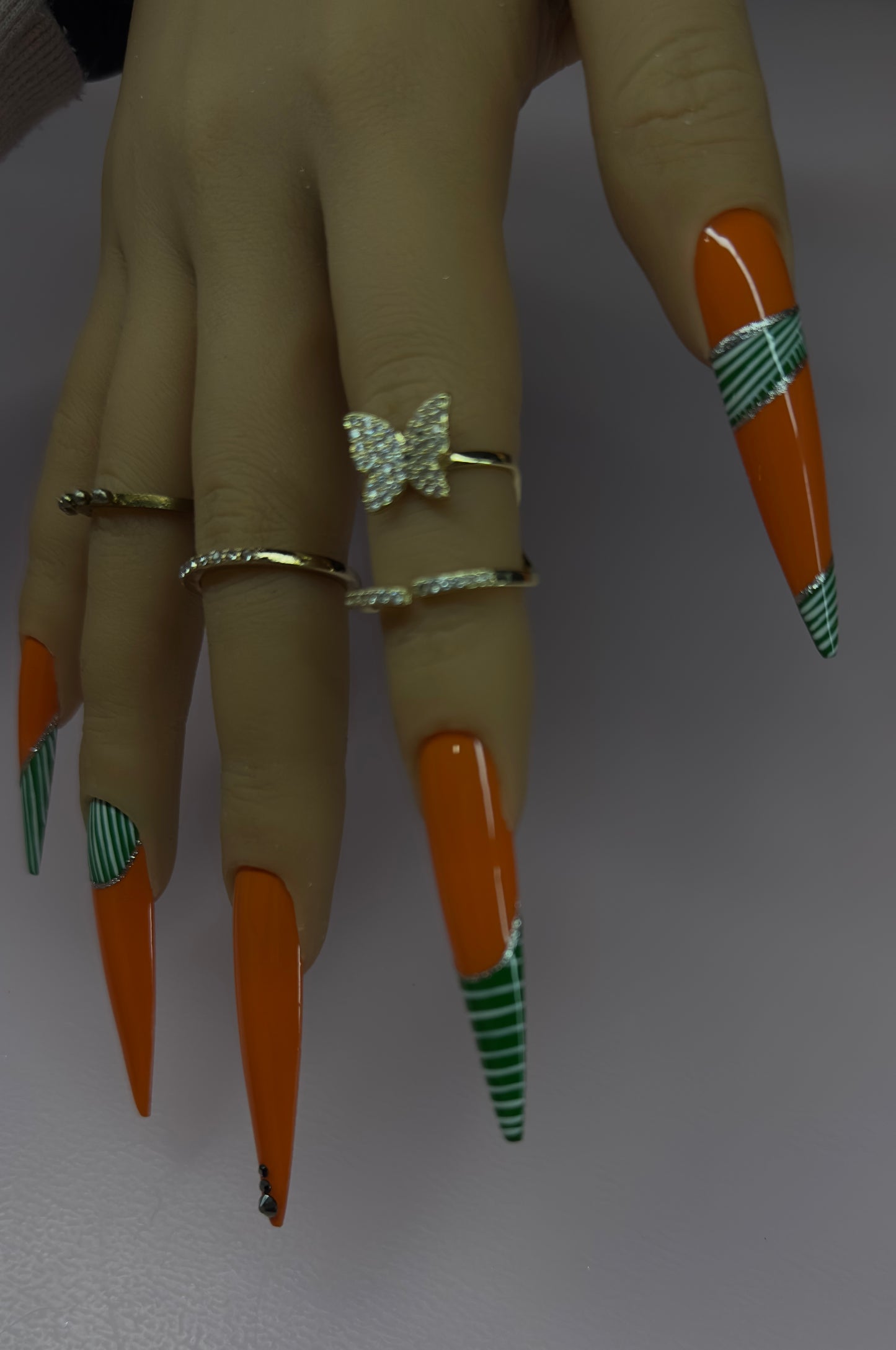 Orange & Green Stiletto Press-On Nail Set