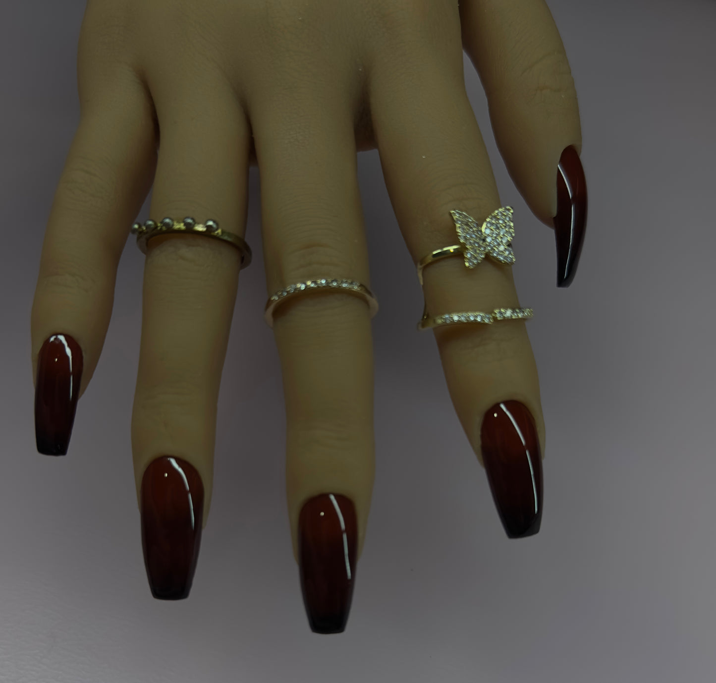 Chocolate Ombré Press-On Nail Set (Medium Coffin)