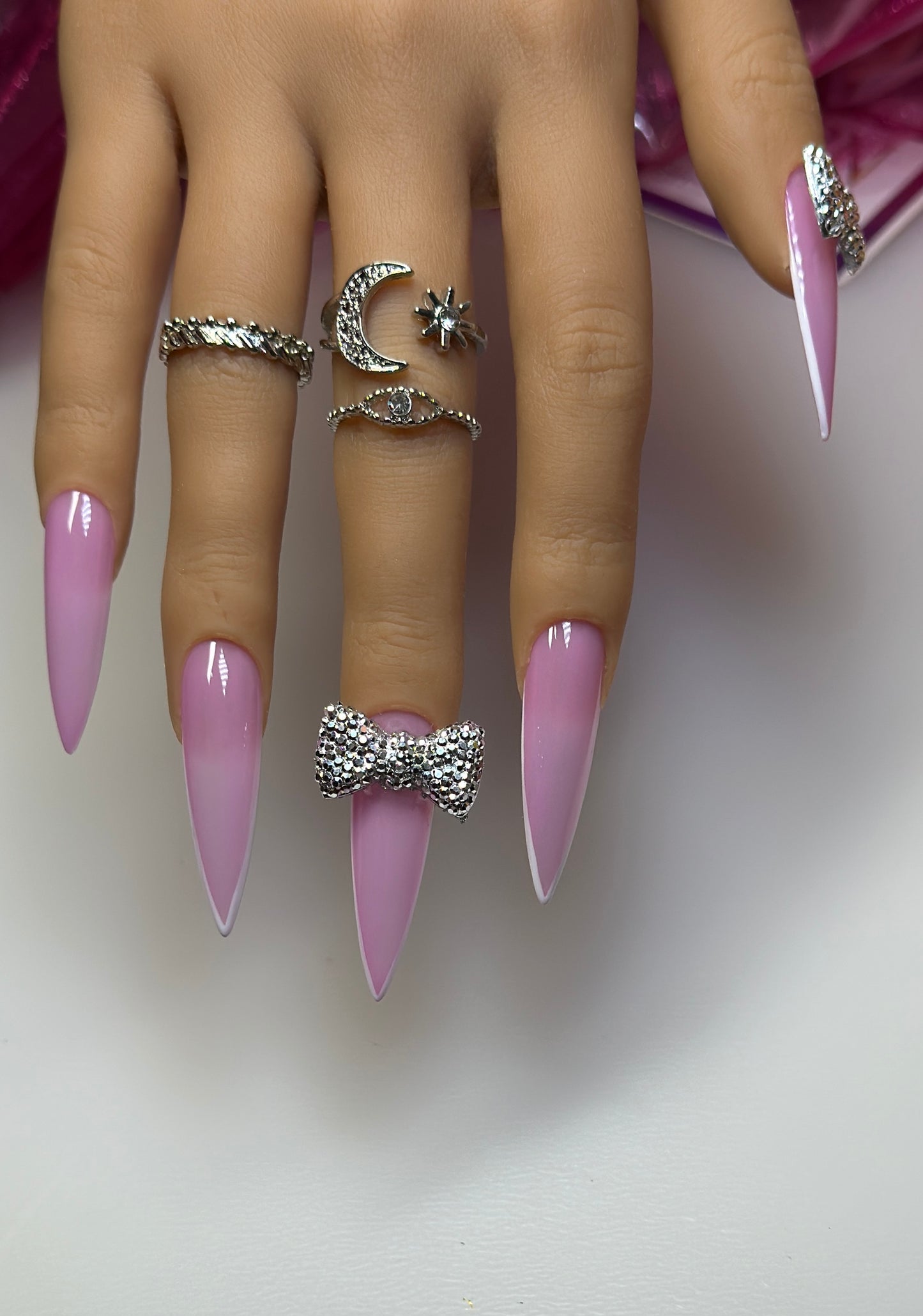 Pink Crystal Princess – Long Stiletto Press-On Nails